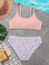 Girls Random Plant Print Bikini Swimsuit