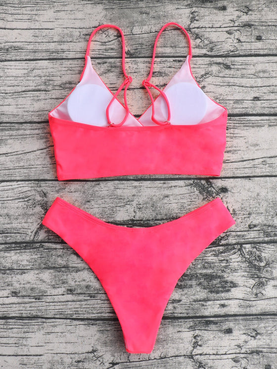 Plain High Cut Bikini Swimsuit