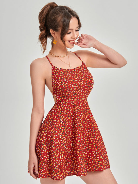 Lace Up Ditsy Floral Dress