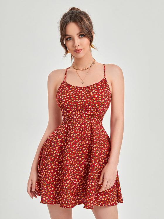 Lace Up Ditsy Floral Dress