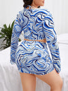 4pack Plus Fluid Pattern Halter Bikini Swimsuit Cover Up Top Skirt Set