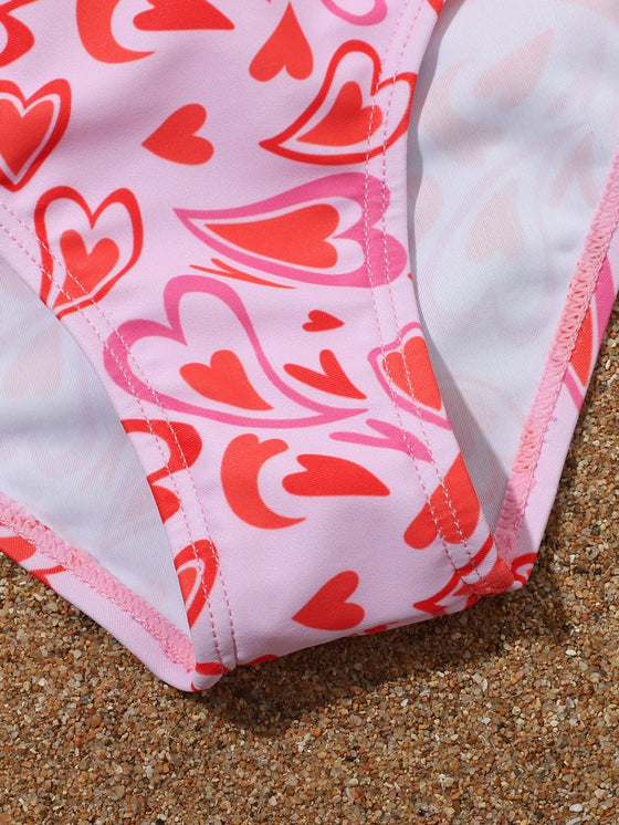 Girls 3pack Heart Pattern Bikini Swimsuit Beach Skirt