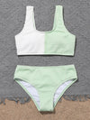 Girls Color Block Textured Bikini Swimsuit