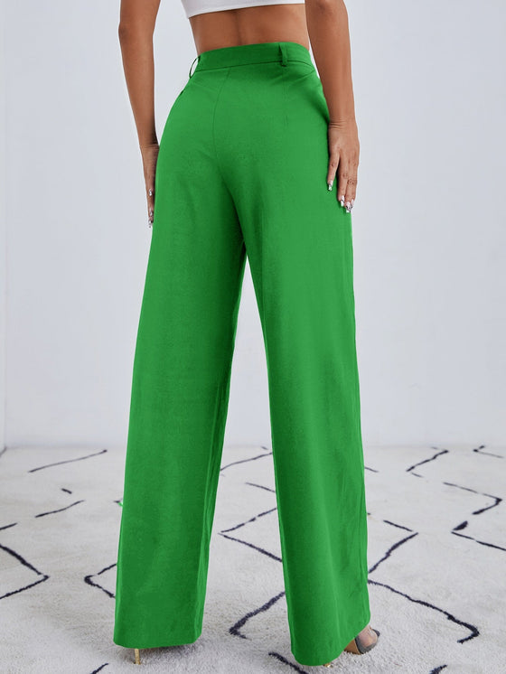 Solid Zip Up Wide Leg Pants