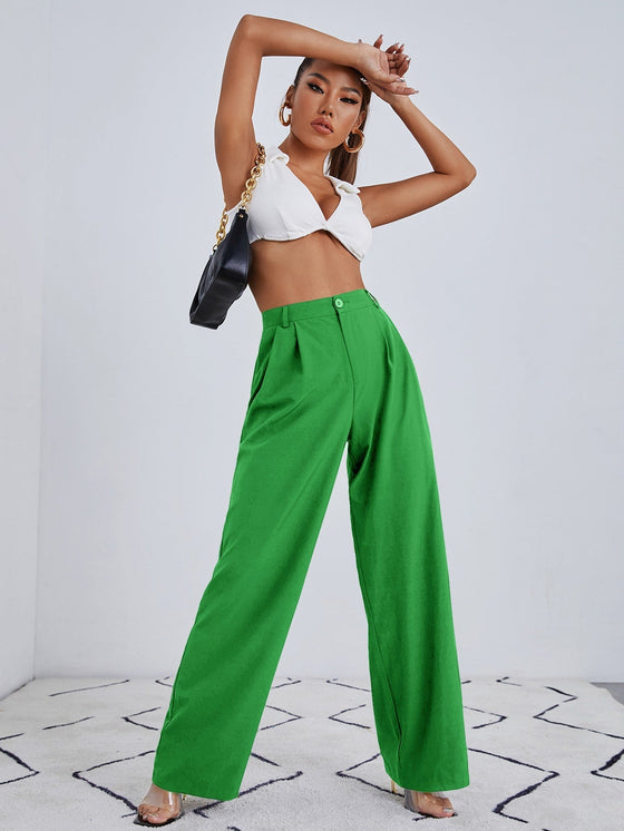 Solid Zip Up Wide Leg Pants