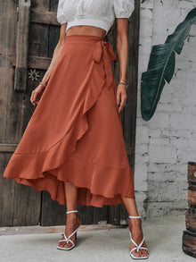  Solid Wrap Hem Tie Side Skirt