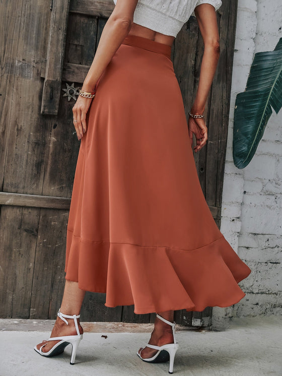 Solid Wrap Hem Tie Side Skirt