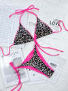 Leopard Contrast Binding Micro Triangle Bikini Swimsuit