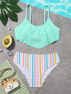 Girls Striped Hanky Hem Bikini Swimsuit