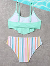 Girls Striped Hanky Hem Bikini Swimsuit