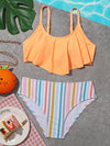 Girls Striped Hanky Hem Bikini Swimsuit