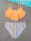 Girls Striped Hanky Hem Bikini Swimsuit