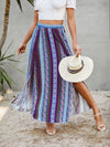 Floral And Striped Print Split Thigh Skirt