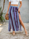 Floral And Striped Print Split Thigh Skirt