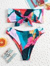 Color Block Knot Front Bandeau Bikini Swimsuit