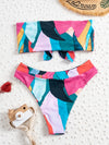 Color Block Knot Front Bandeau Bikini Swimsuit