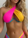 Color Block Push Up Halter Bikini Top