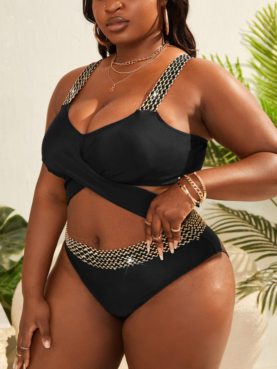 Plus Wrap Stitch Detail Bikini Swimsuit