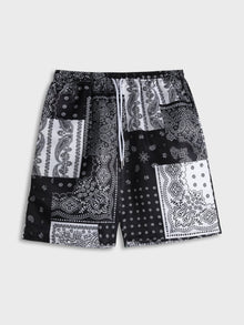  ROMWE Guys Paisley Patchwork Drawstring Shorts