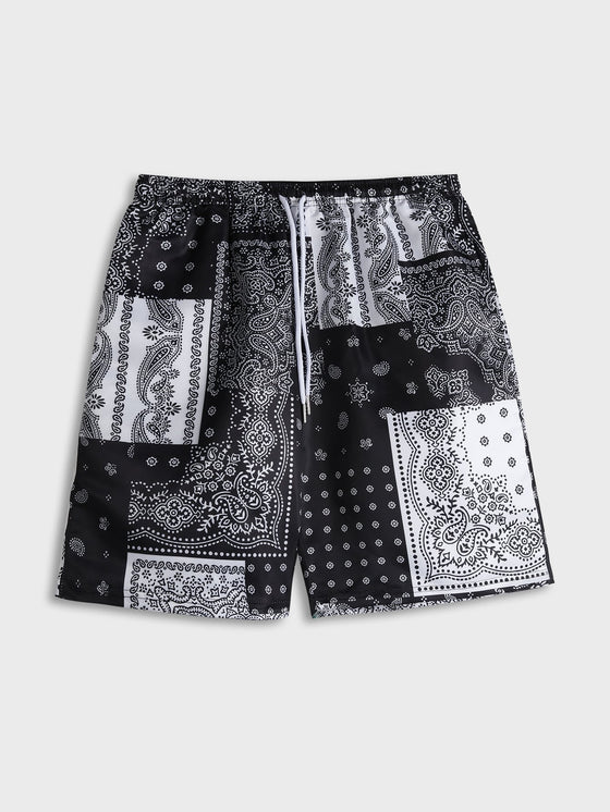 ROMWE Guys Paisley Patchwork Drawstring Shorts