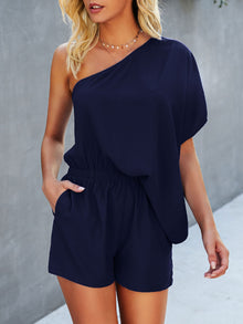  One Shoulder Batwing Sleeve Romper