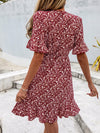 Floral Print Flounce Sleeve Wrap Knot Front Dress