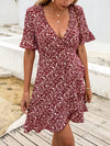 Floral Print Flounce Sleeve Wrap Knot Front Dress