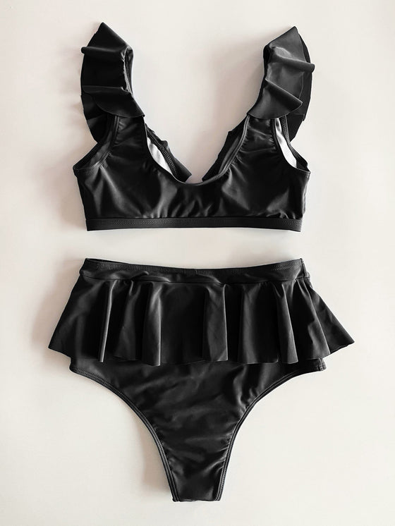 Ruffle Trim Skort Bikini Swimsuit