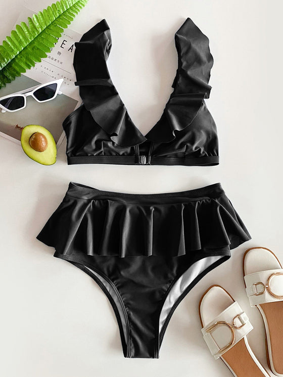 Ruffle Trim Skort Bikini Swimsuit