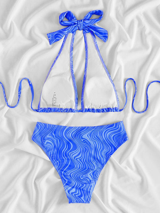 Fluid Pattern Halter High Waisted Bikini Swimsuit