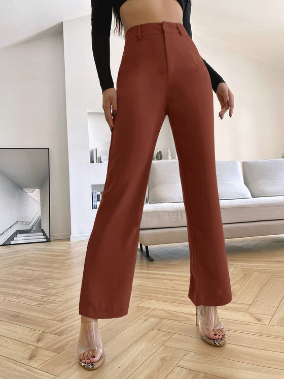 Solid High Rise Tailored Pants