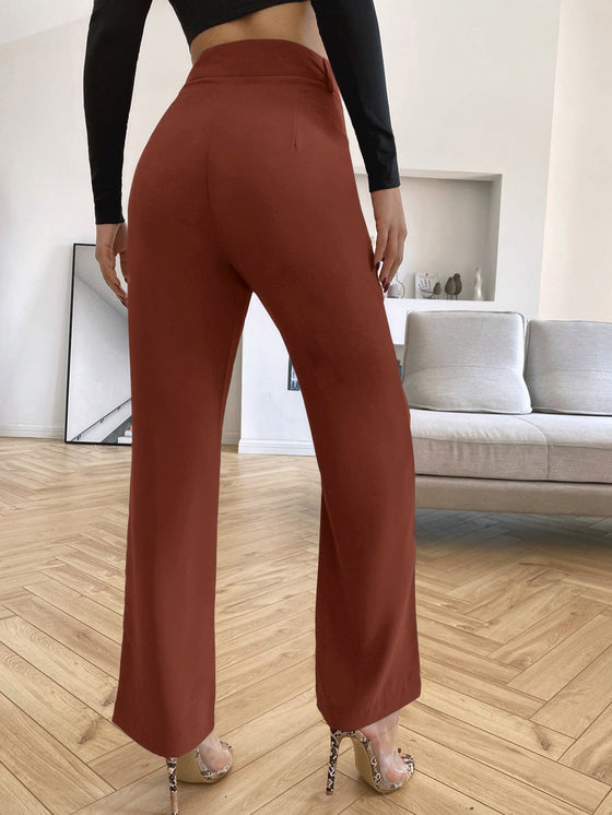 Solid High Rise Tailored Pants