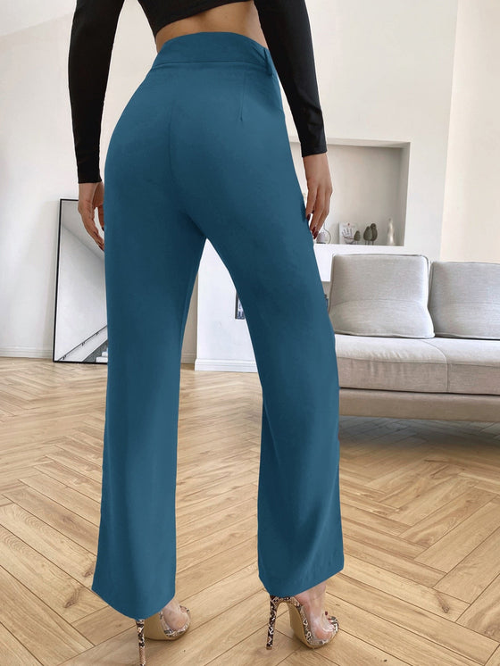 Solid High Rise Tailored Pants