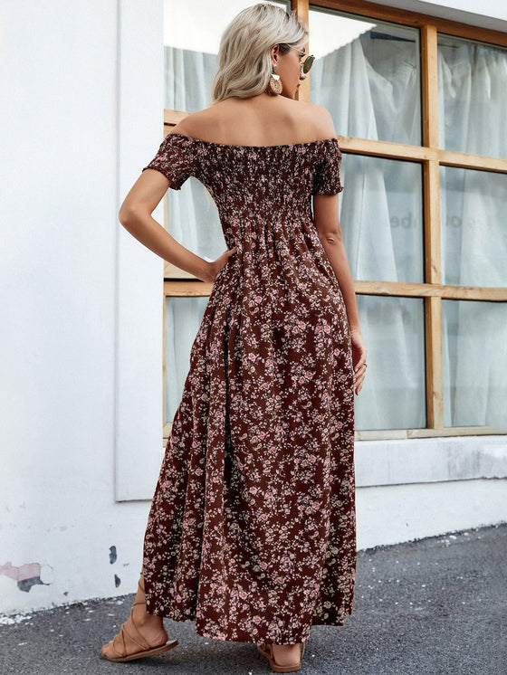 Off Shoulder Ditsy Floral High Split Dress