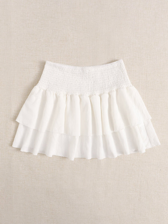 PETITE Shirred Waist Layered Hem Skirt