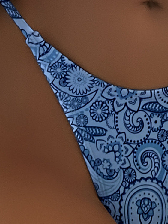 Paisley Print Triangle Tie Side Bikini Swimsuit