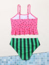 Girls Watermelon Print Ruffle Hem Bikini Swimsuit