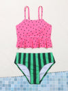 Girls Watermelon Print Ruffle Hem Bikini Swimsuit