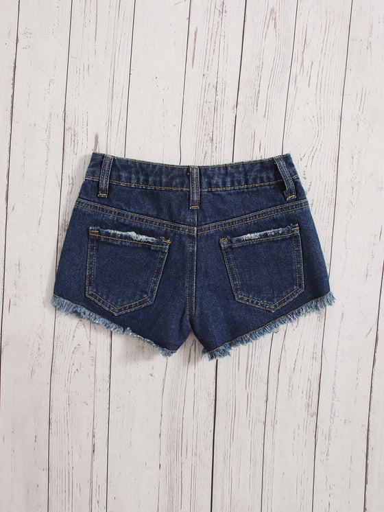 Girls Ripped Detail Denim Shorts