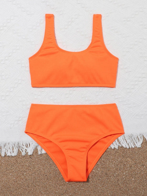 Girls Solid Bikini Swimsuit