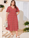 Plus Ditsy Floral Knot Side Wrap Dress