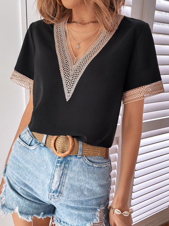 Contrast Guipure Lace Blouse