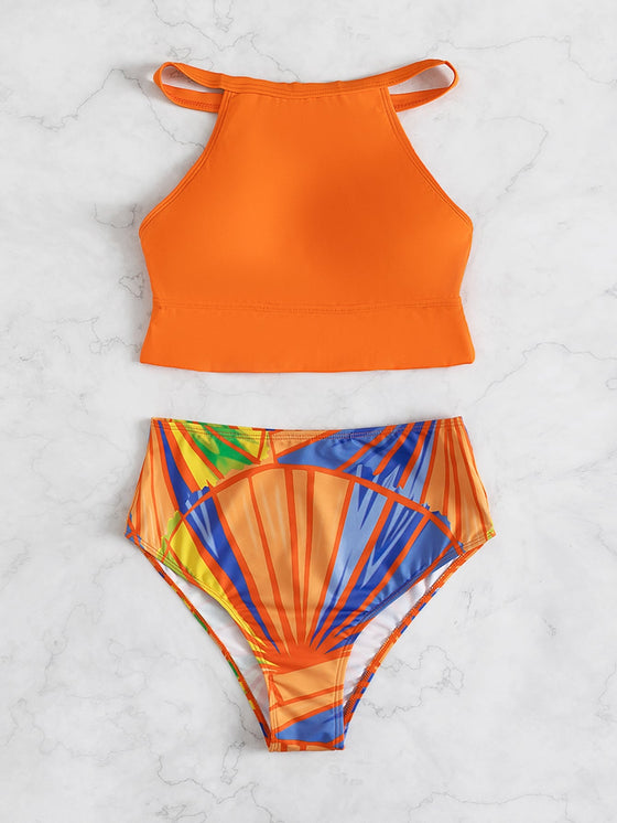 Geo Print High Waisted Bikini Swimsuit