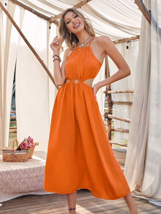 O ring Front Tie Back Halter Dress