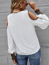 Leopard Print Cold Shoulder Shirred Frill Trim Cuff Blouse