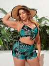 Plus Tropical Print Knot Front High Waisted Bikini Swimsuit