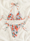 Floral Print Smocked Halter Triangle Bikini Swimsuit