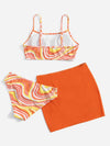 Teen Girls Fluid Pattern Bikini Swimsuit Beach Skirt