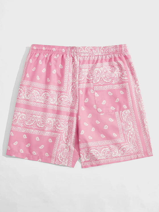 Men Drawstring Waist Paisley Print Shorts