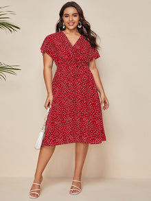  Plus Polka Dot Belted A line Dress